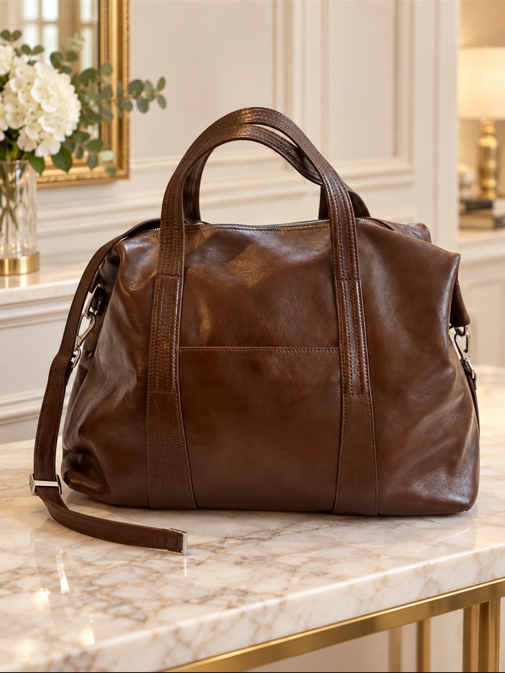 Beautiful DANIER Brown Leather Duffel Bag with Shoulder Strap❤️Unisex
